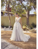 Cap Sleeves Ivory Lace Tulle V Back Floral Wedding Dress
